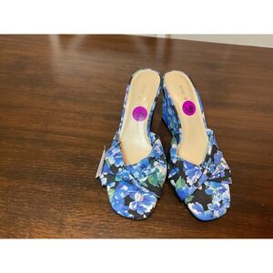 Nine West‎ Floral Twist Slide Wedge Heel Sandals Blue Black 8.5
